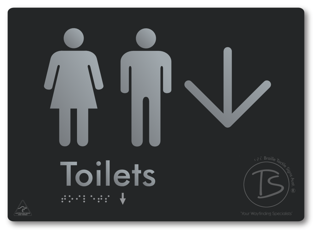 Toilets with Large Directional Arrow - Braille Tactile Signs Aust.