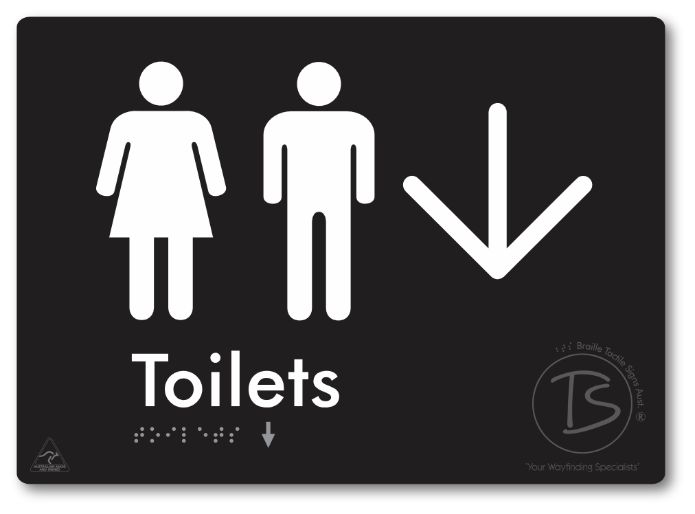 Toilets with Large Directional Arrow - Braille Tactile Signs Aust.
