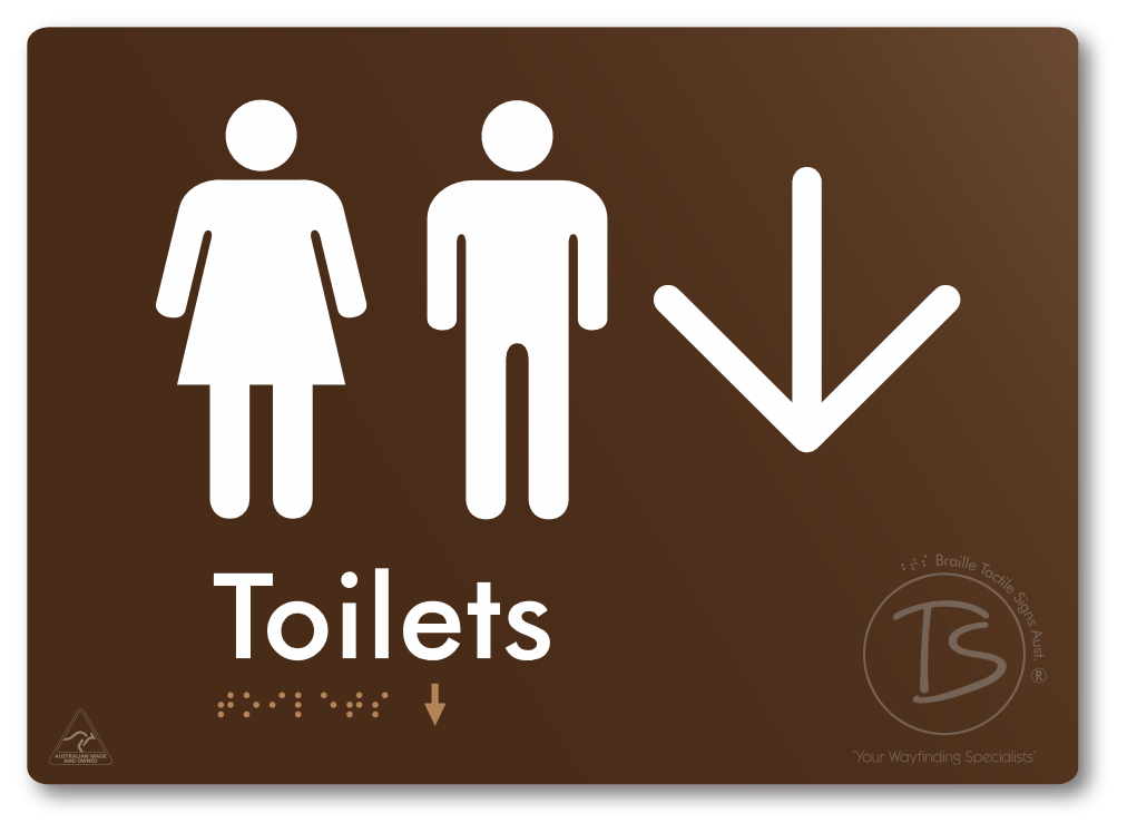 Toilets with Large Directional Arrow - Braille Tactile Signs Aust.