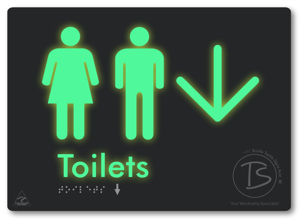 Toilets with Large Directional Arrow - Braille Tactile Signs Aust.