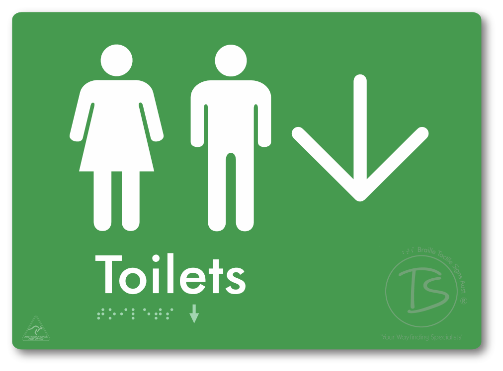 Toilets with Large Directional Arrow - Braille Tactile Signs Aust.