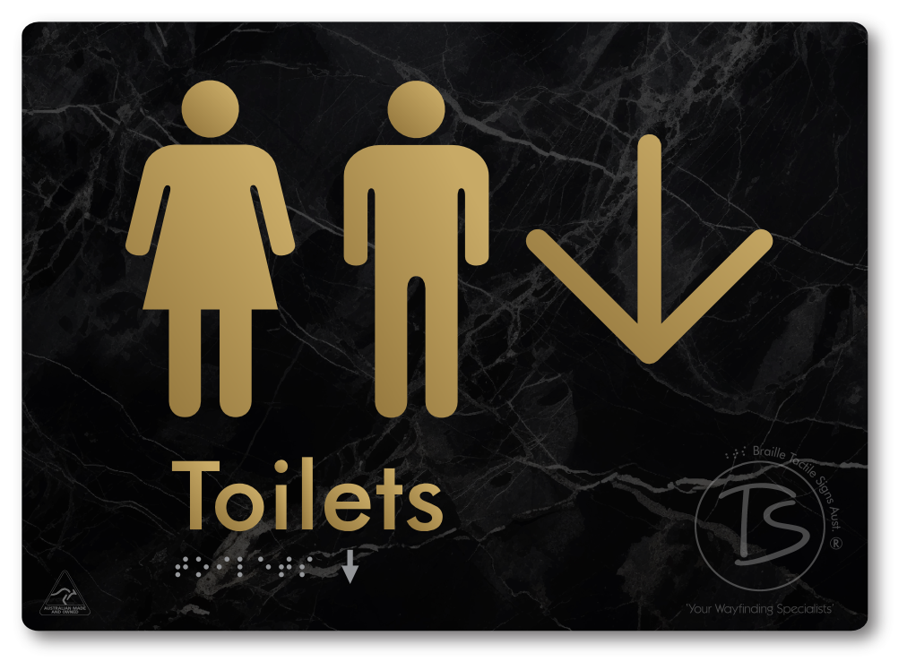 Toilets with Large Directional Arrow - Braille Tactile Signs Aust.