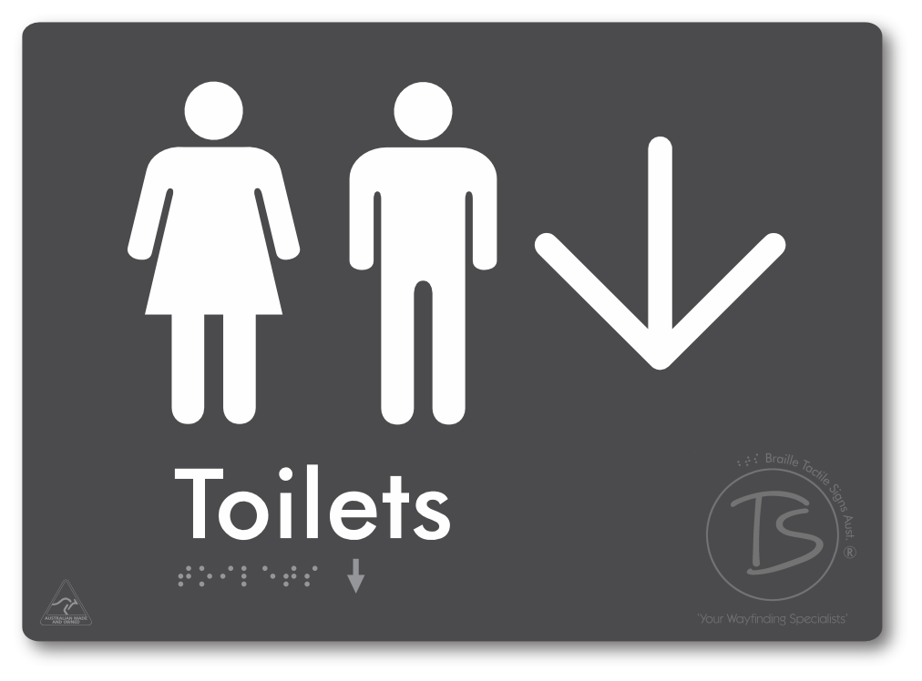 Toilets with Large Directional Arrow - Braille Tactile Signs Aust.