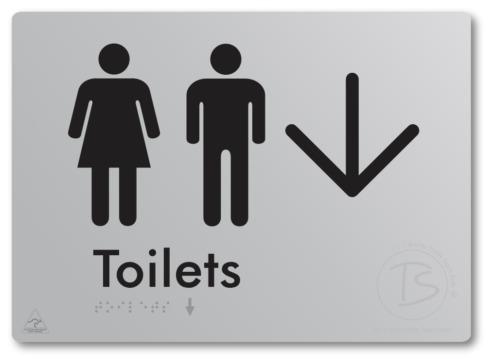 Toilets with Large Directional Arrow - Braille Tactile Signs Aust.