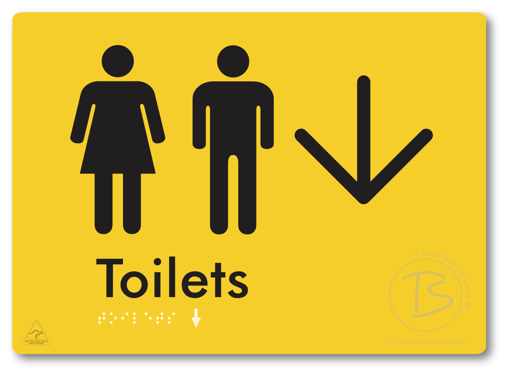 Toilets with Large Directional Arrow - Braille Tactile Signs Aust.