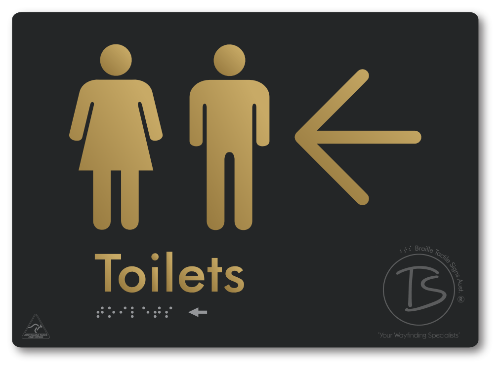 Toilets with Large Directional Arrow - Braille Tactile Signs Aust.