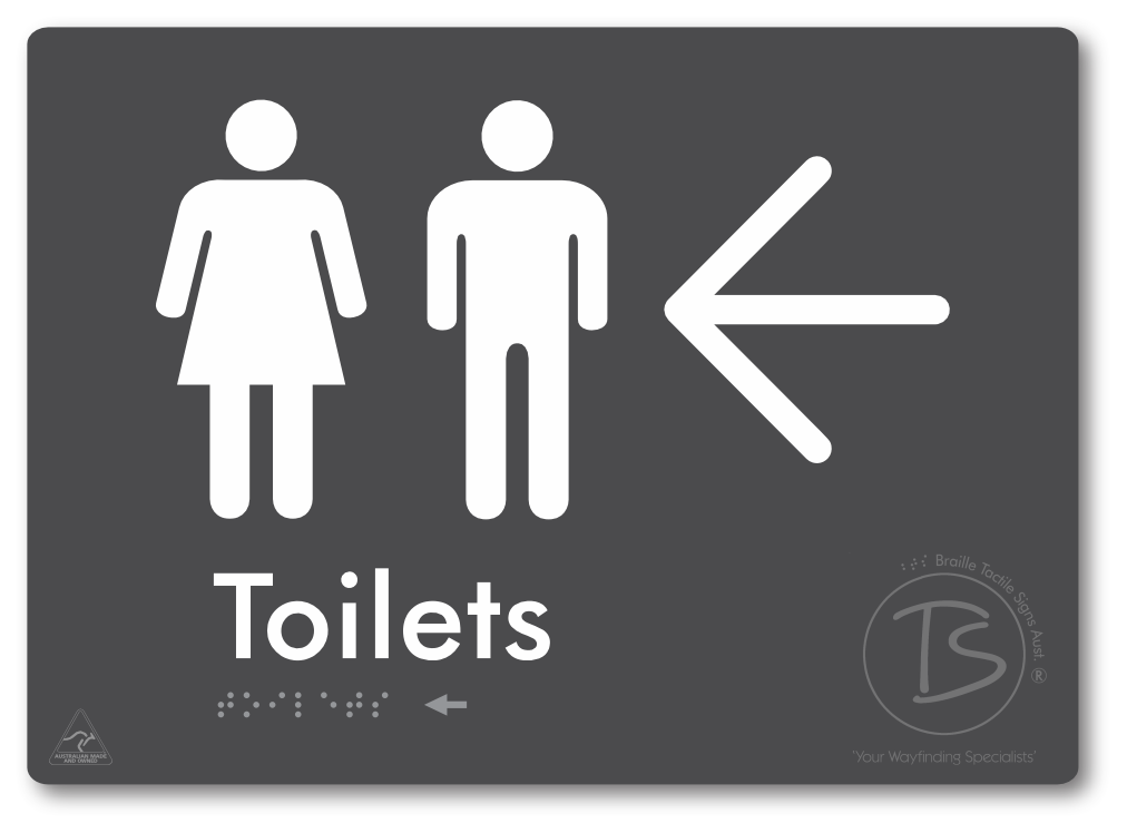 Toilets with Large Directional Arrow - Braille Tactile Signs Aust.