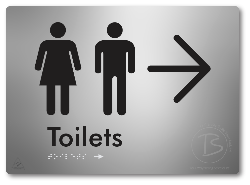 Toilets with Large Directional Arrow - Braille Tactile Signs Aust.