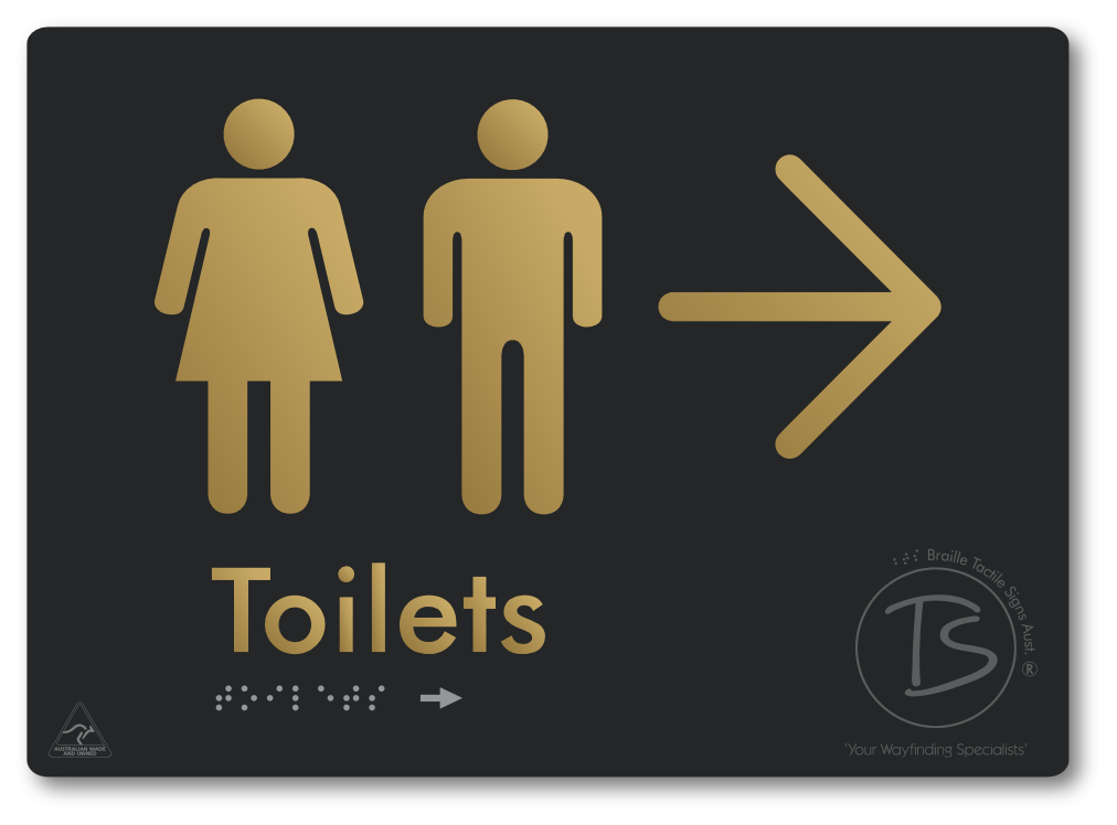 Toilets with Large Directional Arrow - Braille Tactile Signs Aust.