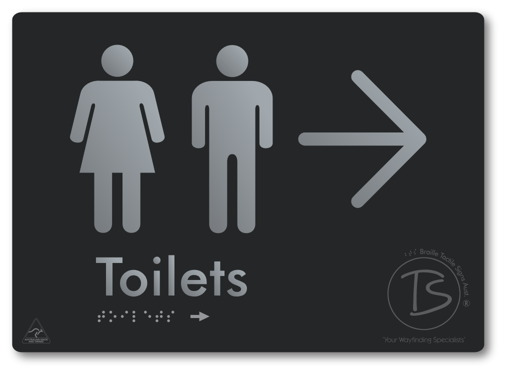 Toilets with Large Directional Arrow - Braille Tactile Signs Aust.