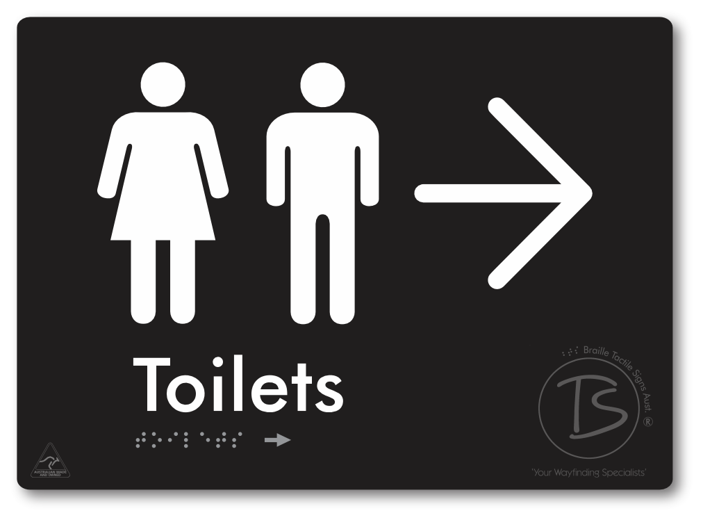 Toilets with Large Directional Arrow - Braille Tactile Signs Aust.