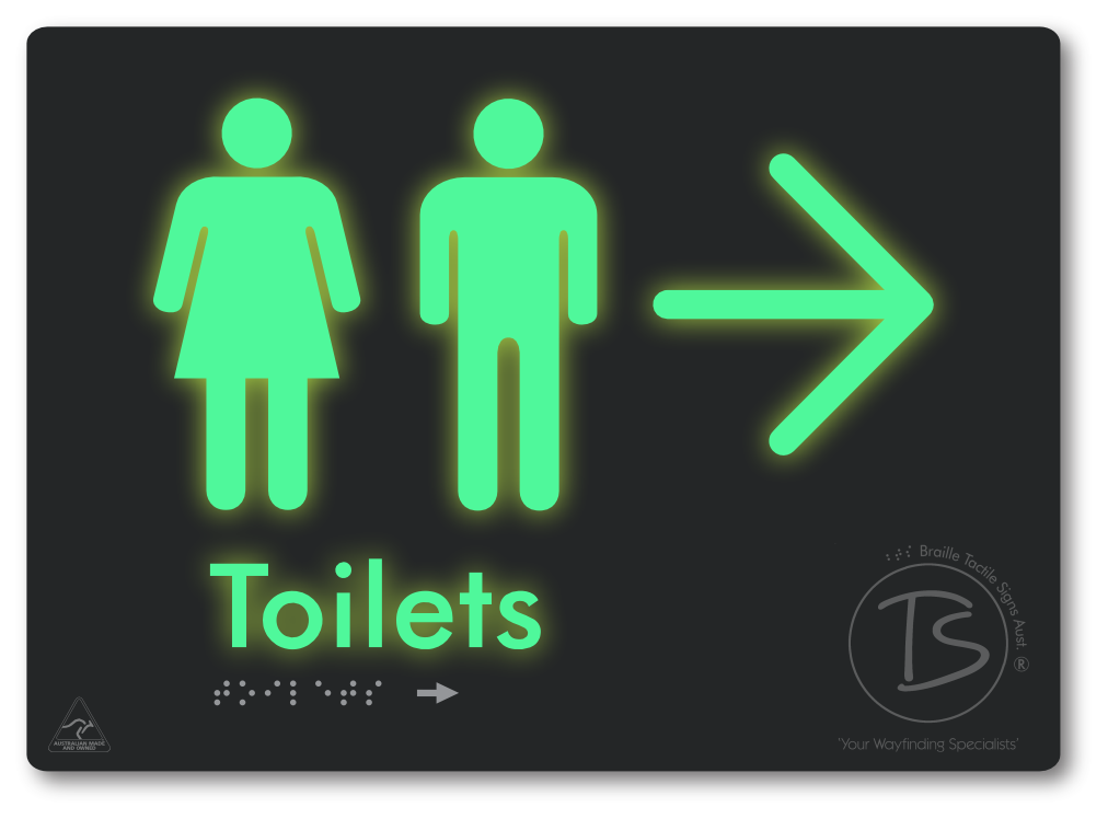 Toilets with Large Directional Arrow - Braille Tactile Signs Aust.