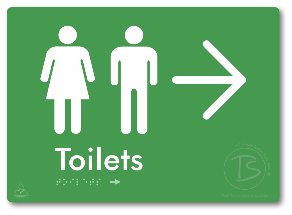 Toilets with Large Directional Arrow - Braille Tactile Signs Aust.