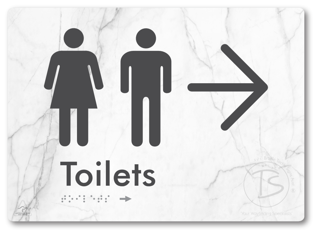 Toilets with Large Directional Arrow - Braille Tactile Signs Aust.