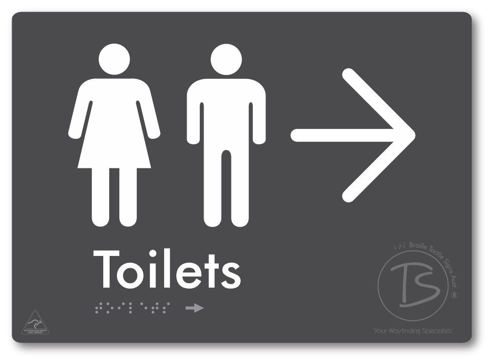 Toilets with Large Directional Arrow - Braille Tactile Signs Aust.