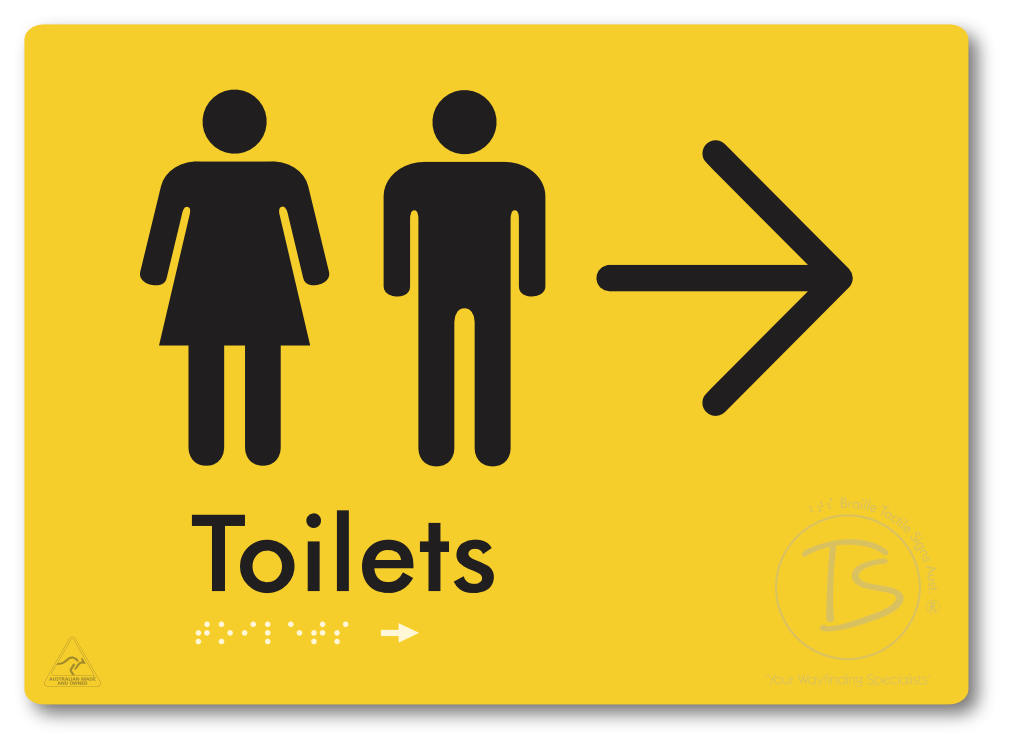 Toilets with Large Directional Arrow - Braille Tactile Signs Aust.