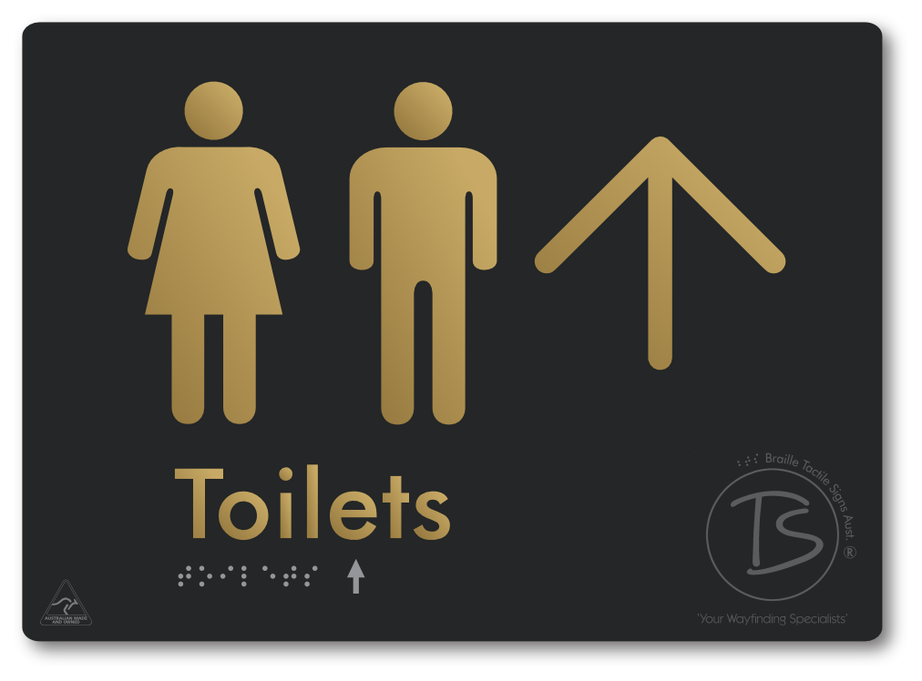 Toilets with Large Directional Arrow - Braille Tactile Signs Aust.