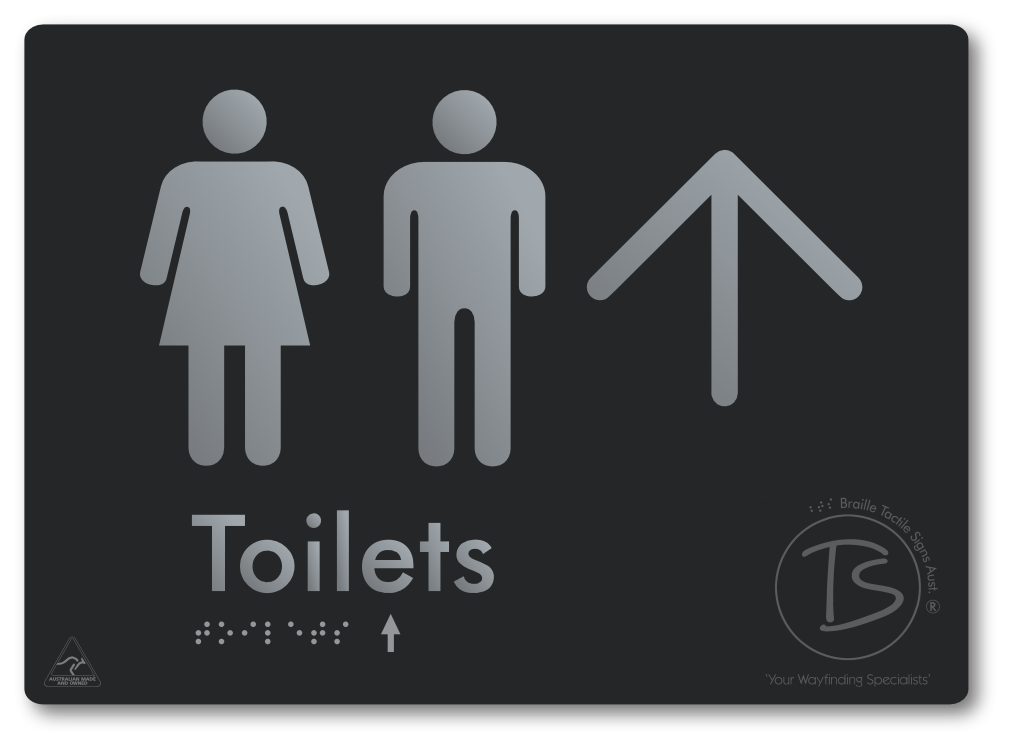 Toilets with Large Directional Arrow - Braille Tactile Signs Aust.