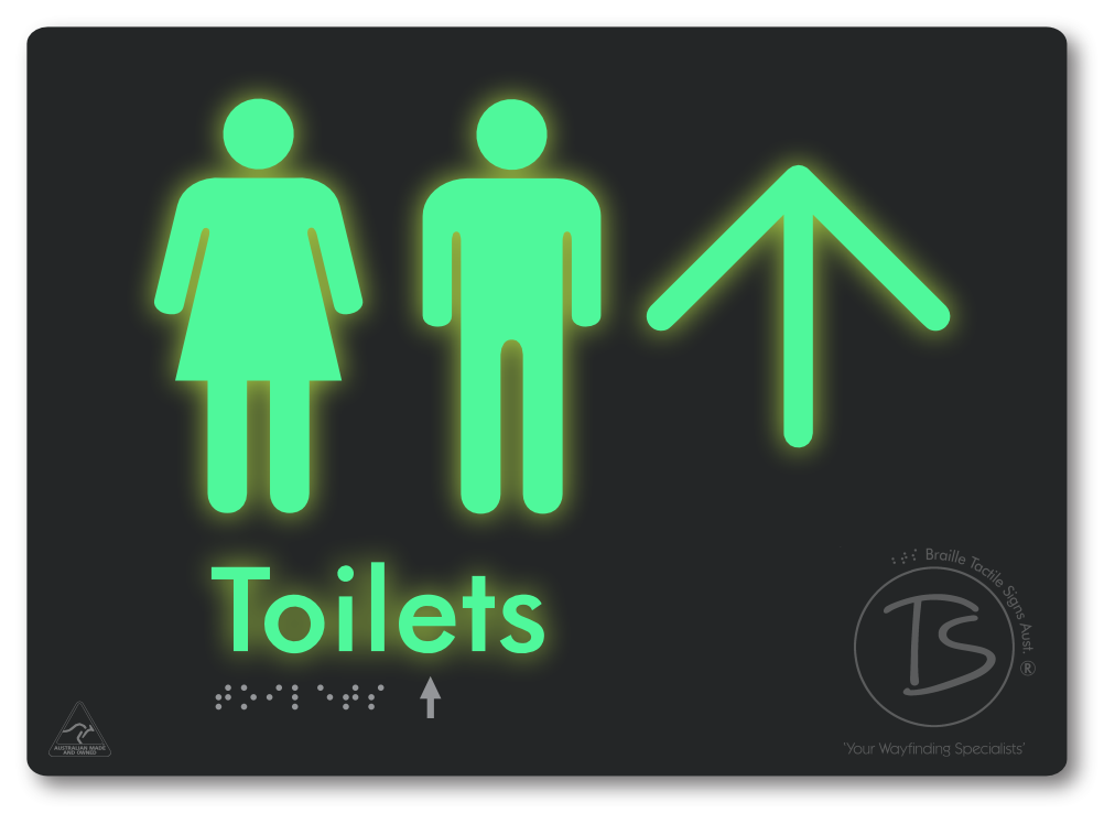 Toilets with Large Directional Arrow - Braille Tactile Signs Aust.