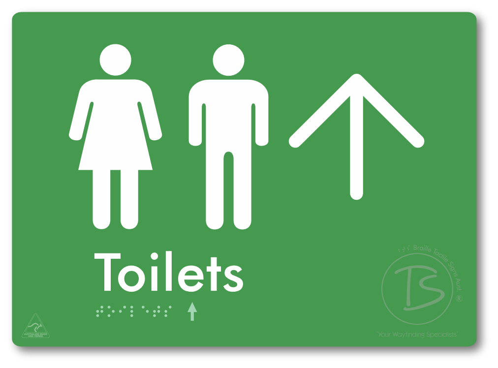 Toilets with Large Directional Arrow - Braille Tactile Signs Aust.