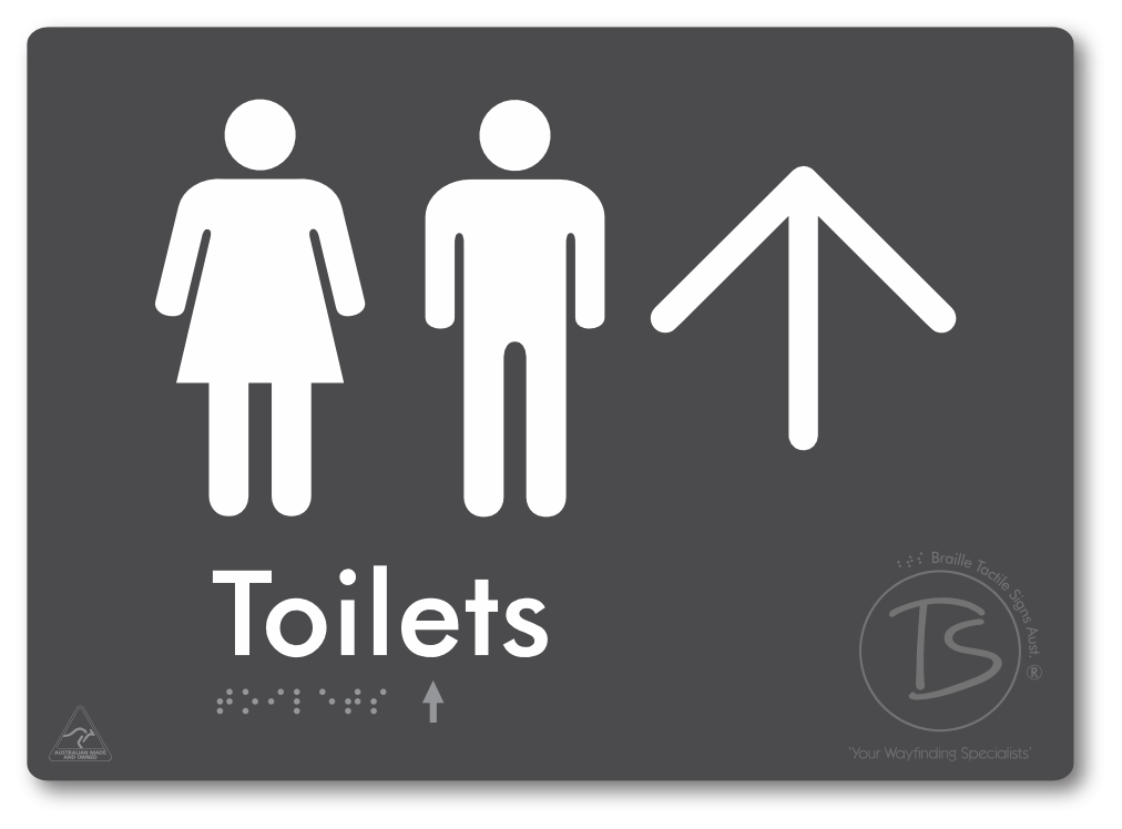 Toilets with Large Directional Arrow - Braille Tactile Signs Aust.