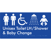 Unisex Accessible Toilet LH / Shower / Baby Change - Braille Tactile Signs Aust.