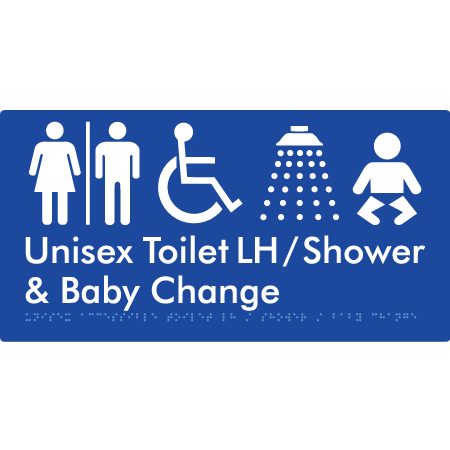 Unisex Accessible Toilet LH / Shower / Baby Change w/ Air Lock - Braille Tactile Signs Aust.