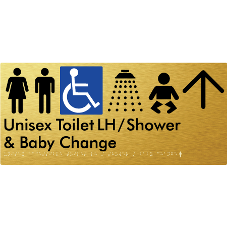 Unisex Accessible Toilet RH / Shower / Baby Change w/ Large Arrow - Braille Tactile Signs Aust.