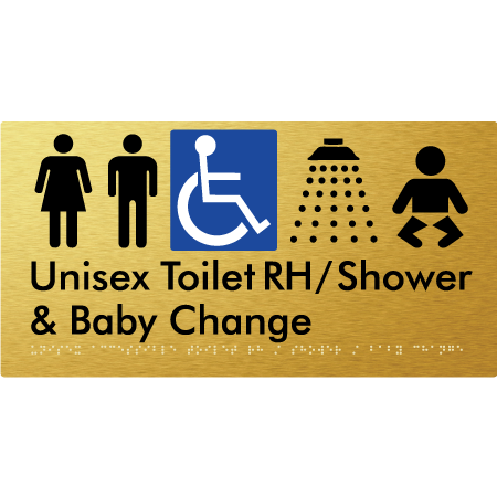 Unisex Accessible Toilet RH / Shower / Baby Change - Braille Tactile Signs Aust.
