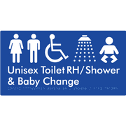 Unisex Accessible Toilet RH / Shower / Baby Change - Braille Tactile Signs Aust.
