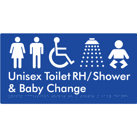Unisex Accessible Toilet RH / Shower / Baby Change - Braille Tactile Signs Aust.
