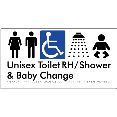 Unisex Accessible Toilet RH / Shower / Baby Change - Braille Tactile Signs Aust.