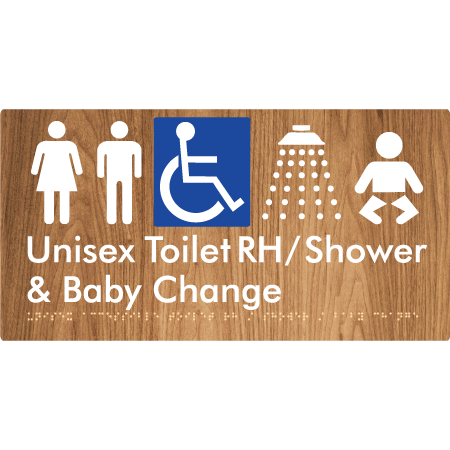 Unisex Accessible Toilet RH / Shower / Baby Change - Braille Tactile Signs Aust.