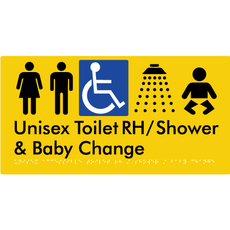 Unisex Accessible Toilet RH / Shower / Baby Change - Braille Tactile Signs Aust.