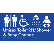 Unisex Accessible Toilet RH / Shower / Baby Change w/ Air Lock - Braille Tactile Signs Aust.