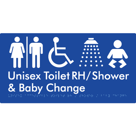 Unisex Accessible Toilet RH / Shower / Baby Change w/ Air Lock - Braille Tactile Signs Aust.