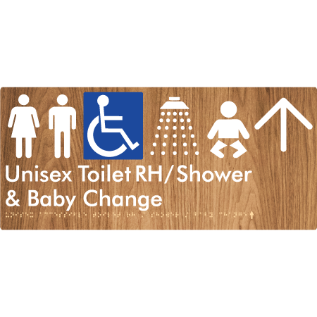Unisex Accessible Toilet RH / Shower / Baby Change w/ Large Arrow - Braille Tactile Signs Aust.