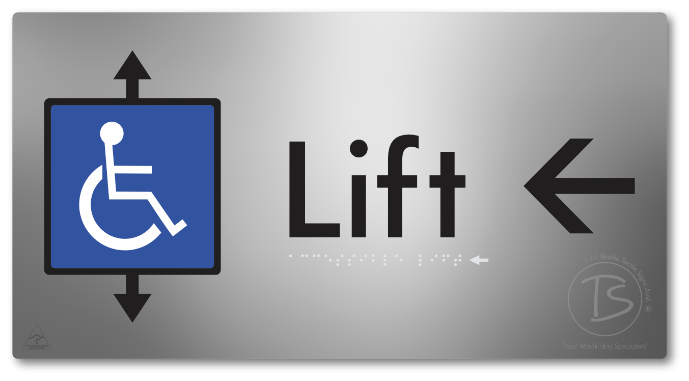 Accessible Lift with Directional Arrow - Braille Tactile Signs Aust.