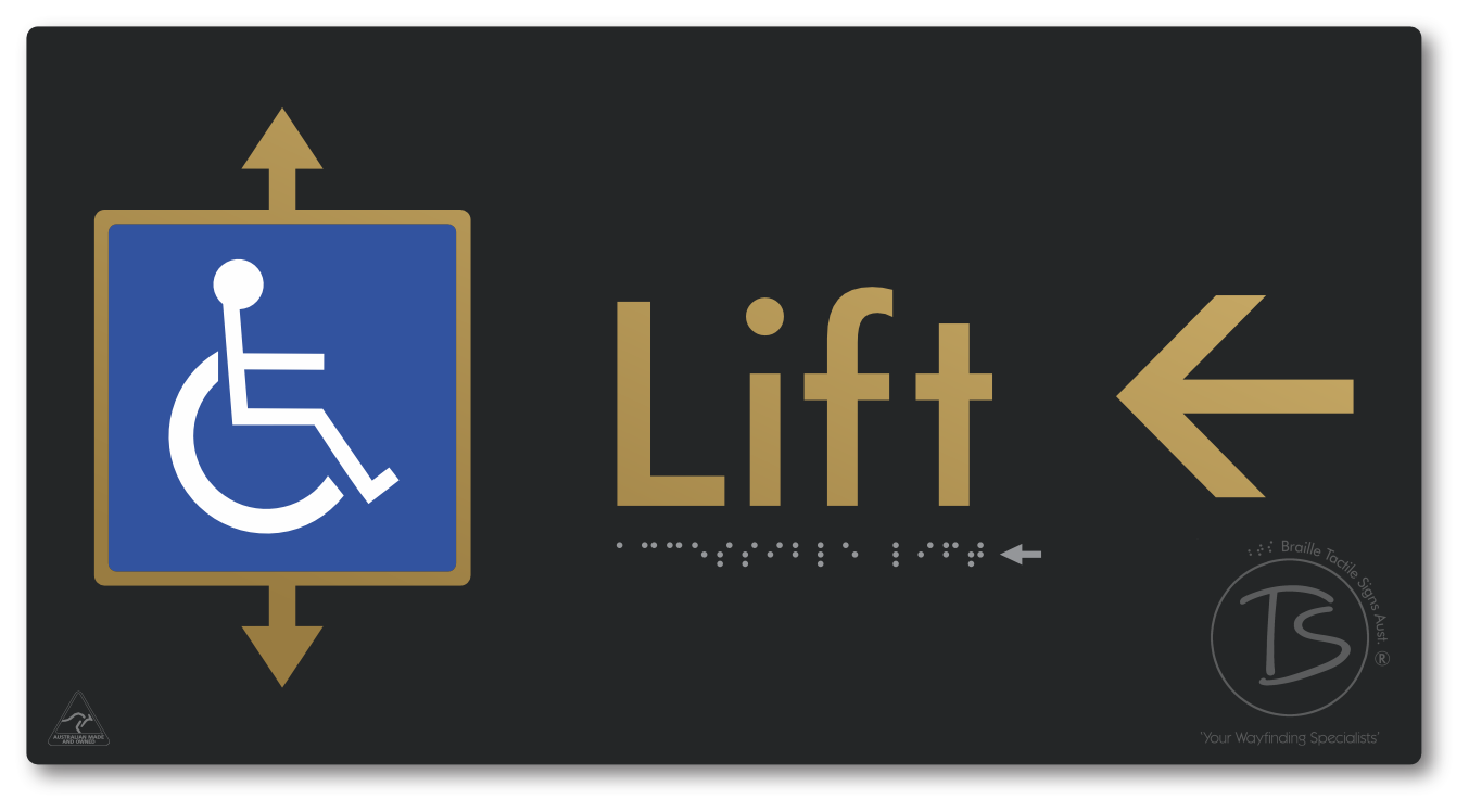 Accessible Lift with Directional Arrow - Braille Tactile Signs Aust.