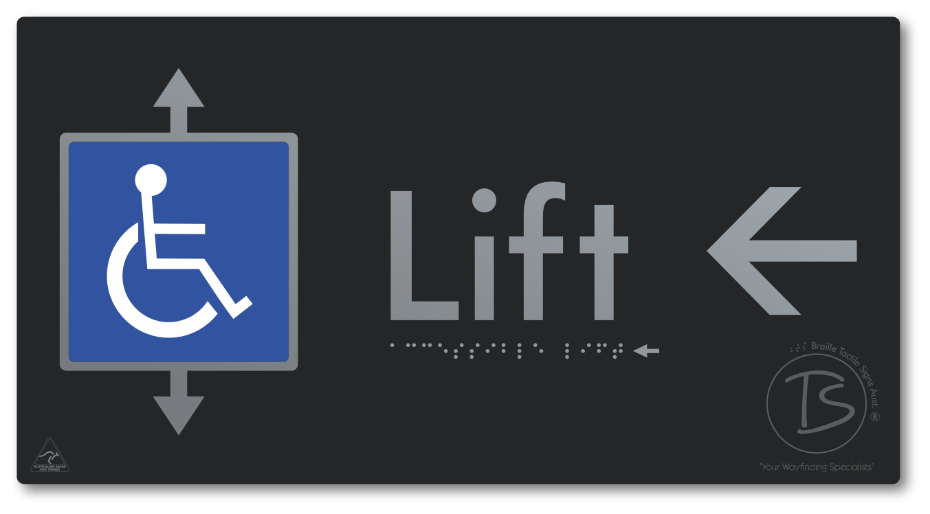 Accessible Lift with Directional Arrow - Braille Tactile Signs Aust.