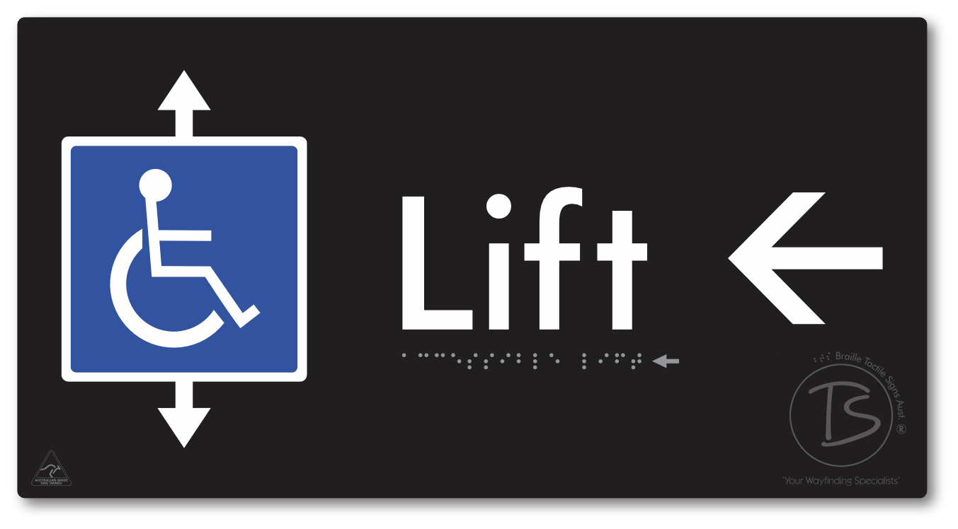 Accessible Lift with Directional Arrow - Braille Tactile Signs Aust.