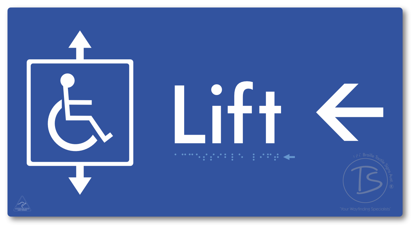 Accessible Lift with Directional Arrow - Braille Tactile Signs Aust.