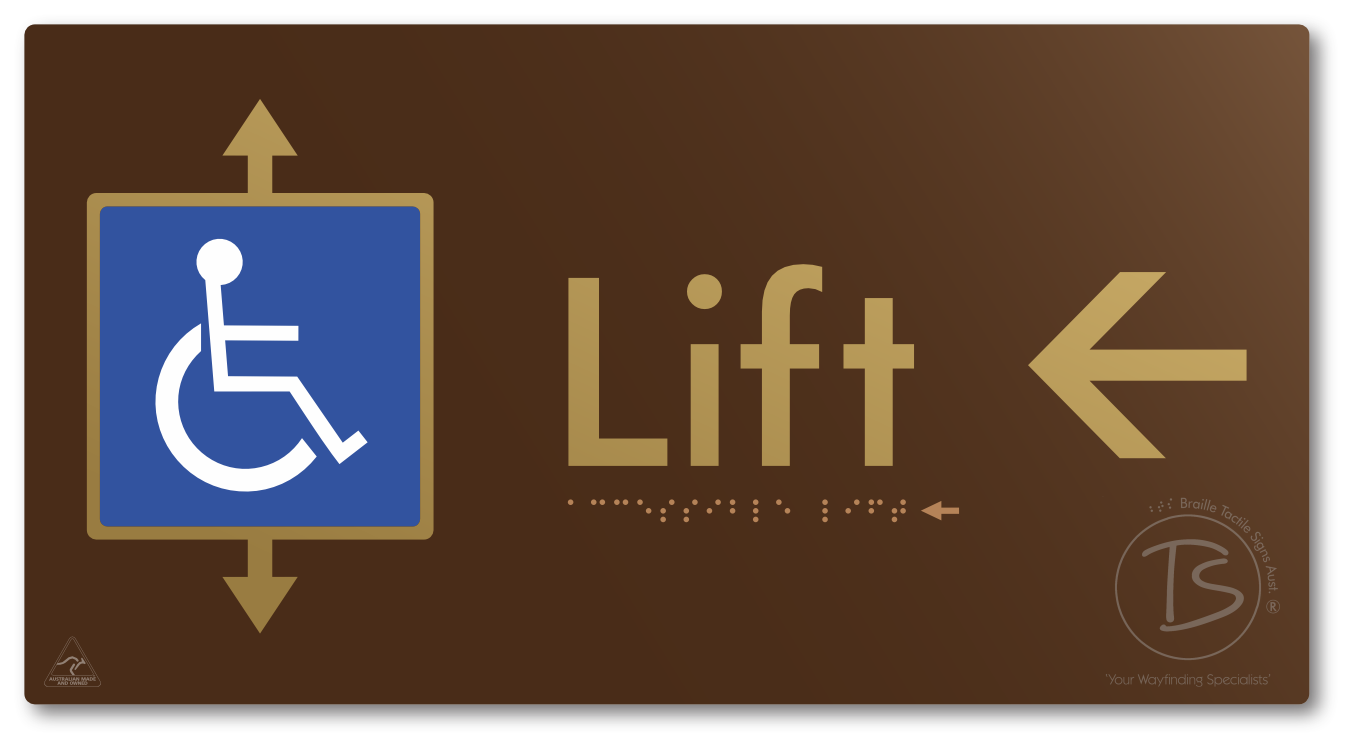 Accessible Lift with Directional Arrow - Braille Tactile Signs Aust.