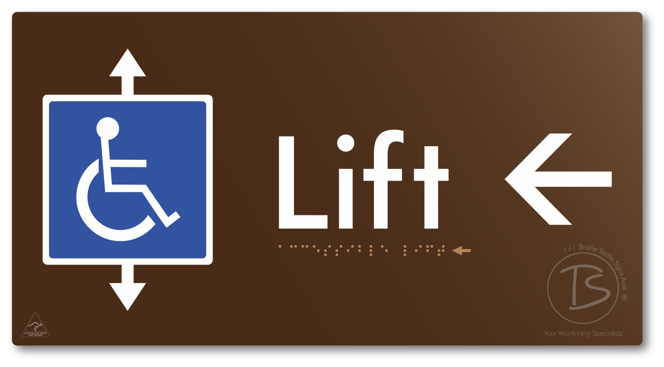Accessible Lift with Directional Arrow - Braille Tactile Signs Aust.
