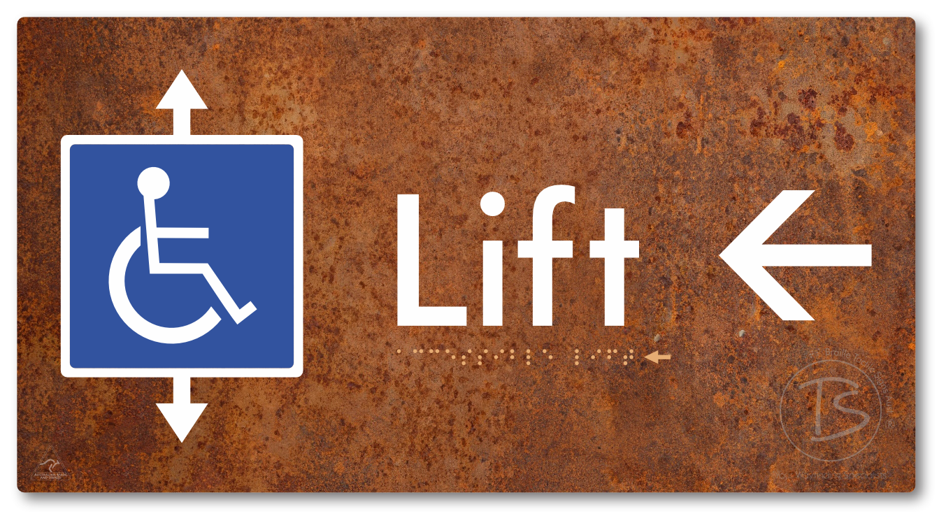 Accessible Lift with Directional Arrow - Braille Tactile Signs Aust.
