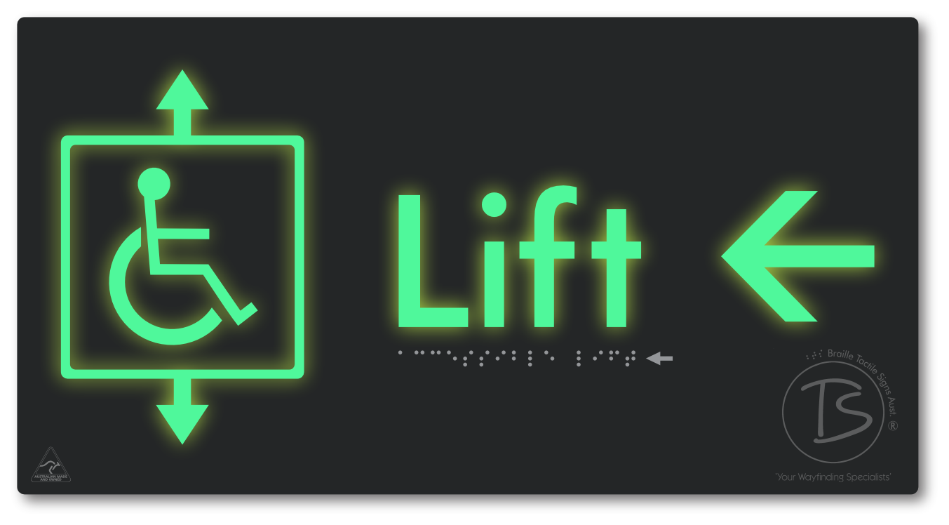 Accessible Lift with Directional Arrow - Braille Tactile Signs Aust.