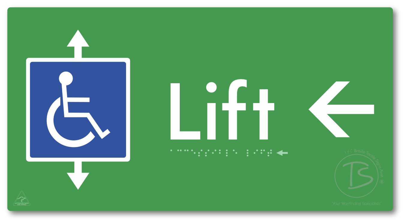 Accessible Lift with Directional Arrow - Braille Tactile Signs Aust.