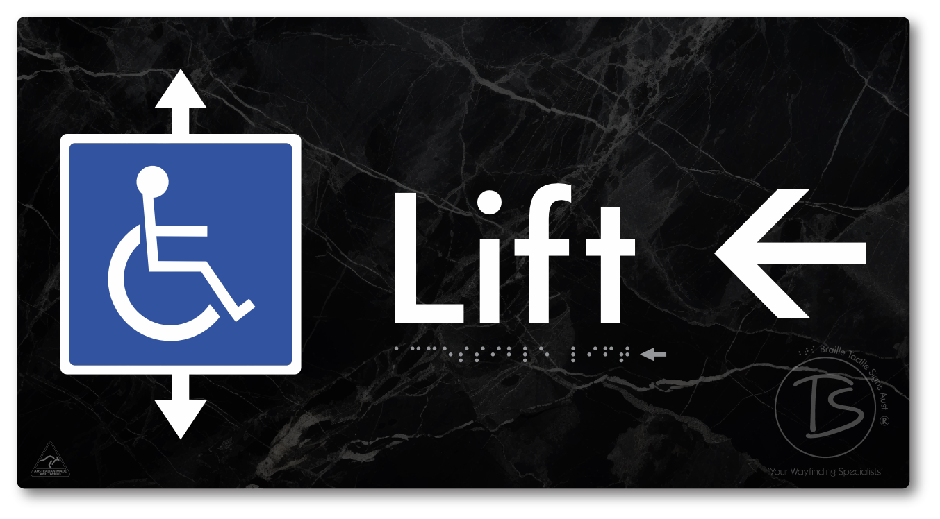 Accessible Lift with Directional Arrow - Braille Tactile Signs Aust.