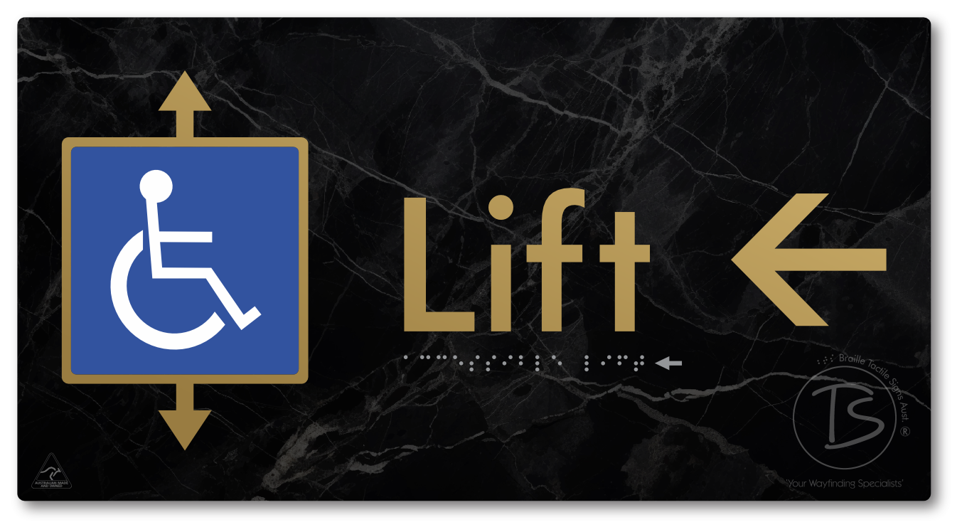 Accessible Lift with Directional Arrow - Braille Tactile Signs Aust.