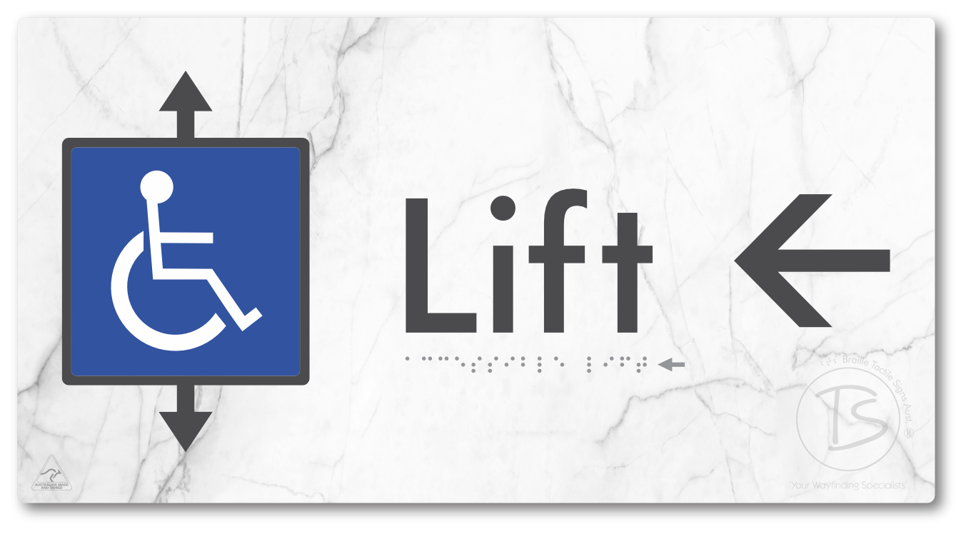 Accessible Lift with Directional Arrow - Braille Tactile Signs Aust.